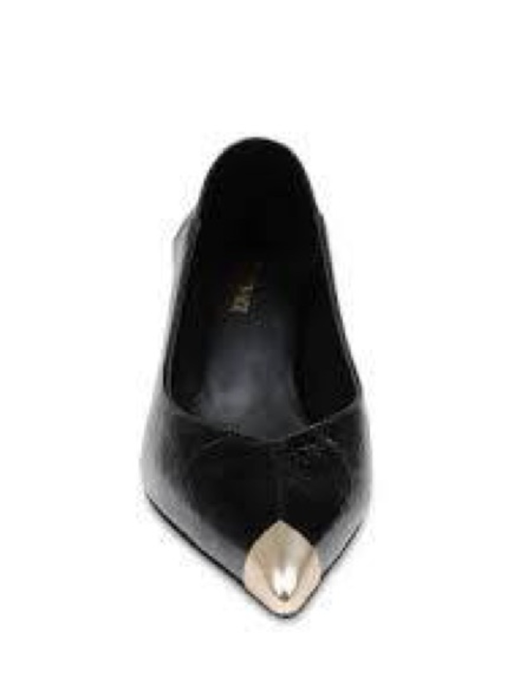 L'AGENCE Black Leather Pointed Toe Flats with Gold Toe Accent